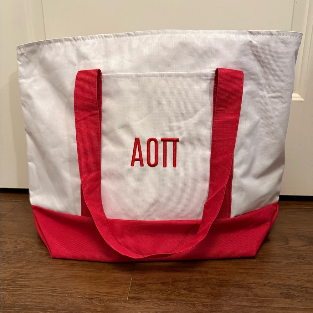 ΑΟΠ Sorority White and Red Tote Bag